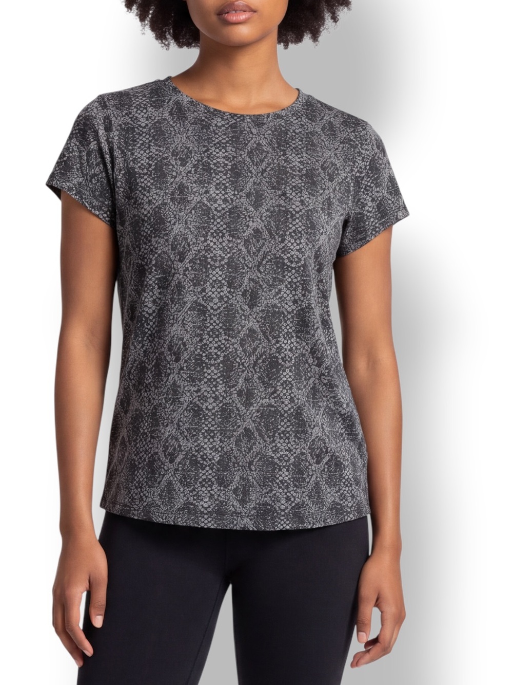 4/$20 Athleta Gray Black Snake Print Cotton T-Shirt Small Short Sleeve Crew Neck